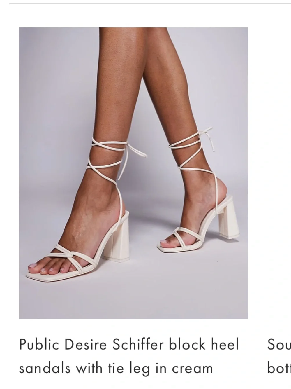 ASOS Cream Strappy Block Heel Sandals with Ankle Tie